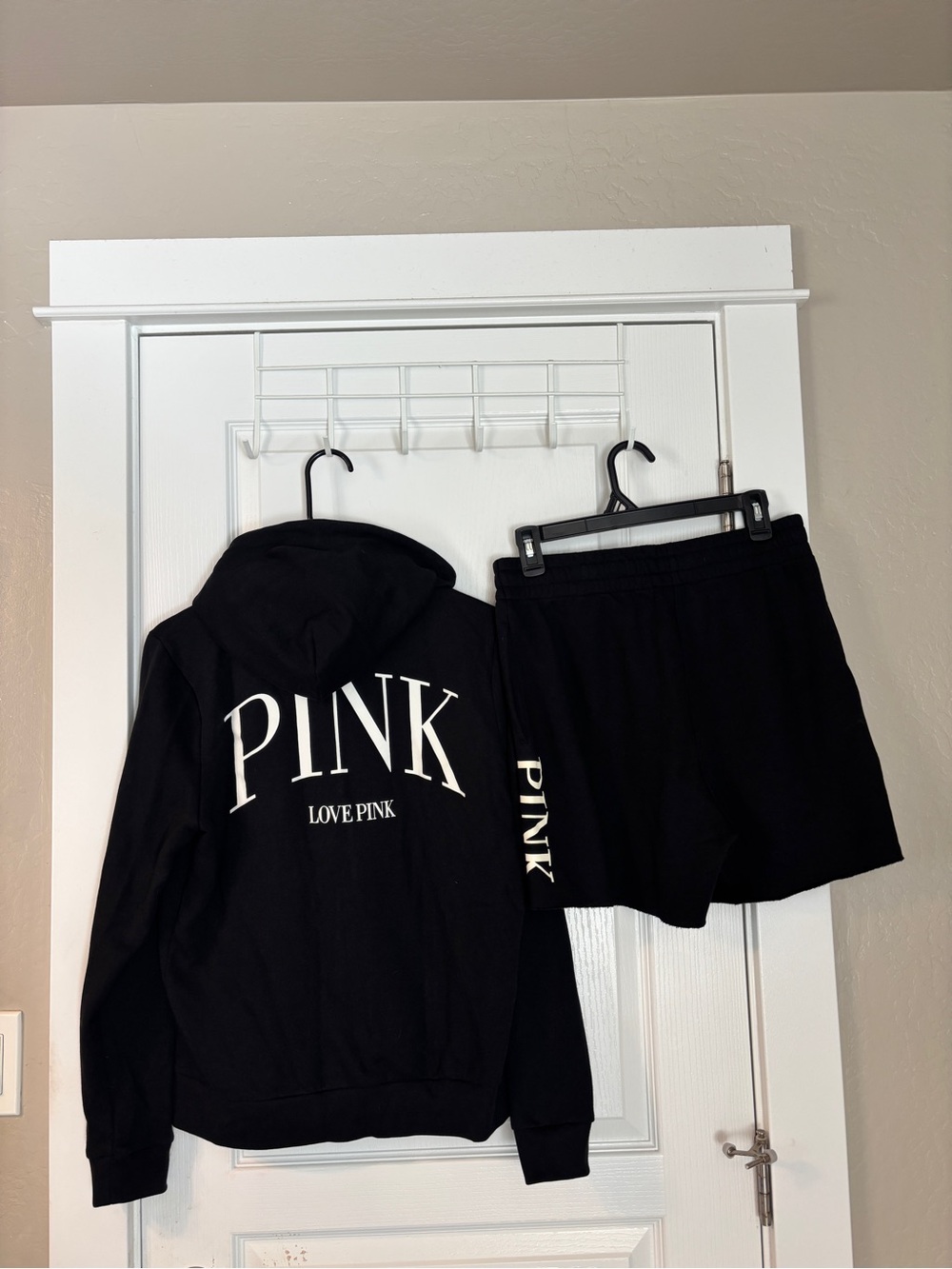 PINK Victoria's Secret Black Zip Hoodie & Shorts Set! NEW M/S